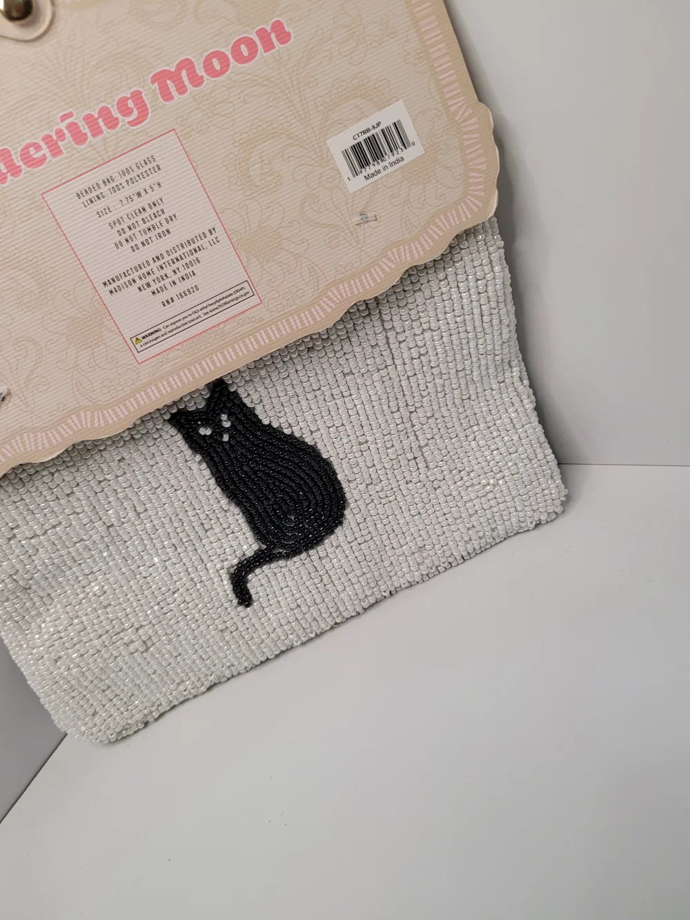 👉✨️ Made In India Handmade White Beaded Cat Wallet Pouch